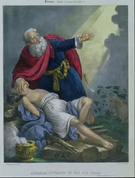 Abraham opfert seinen Sohn Isaak, aus einer Bibel gedruckt von Edward Gover, 1870er